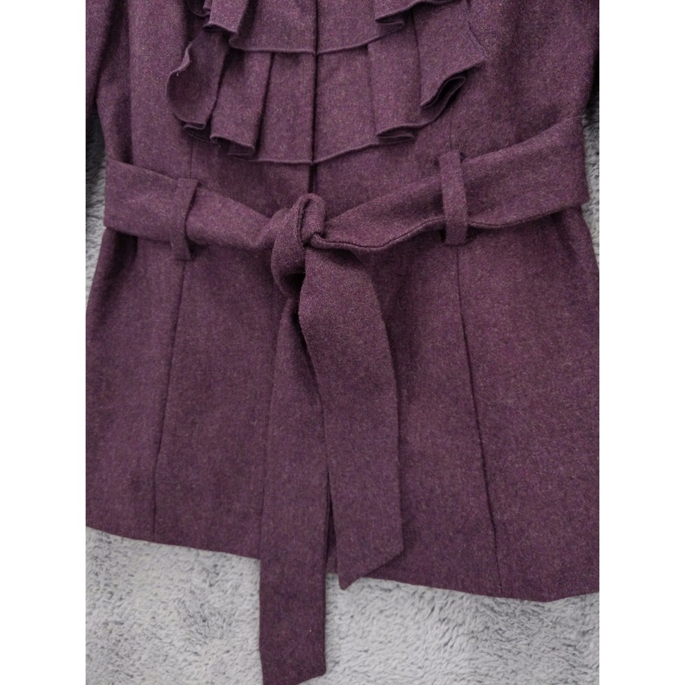 Anthropolgie Tabitha Foliage Finder Wool Jacket Ruffle Front Belted Purple - Picture 3 of 7